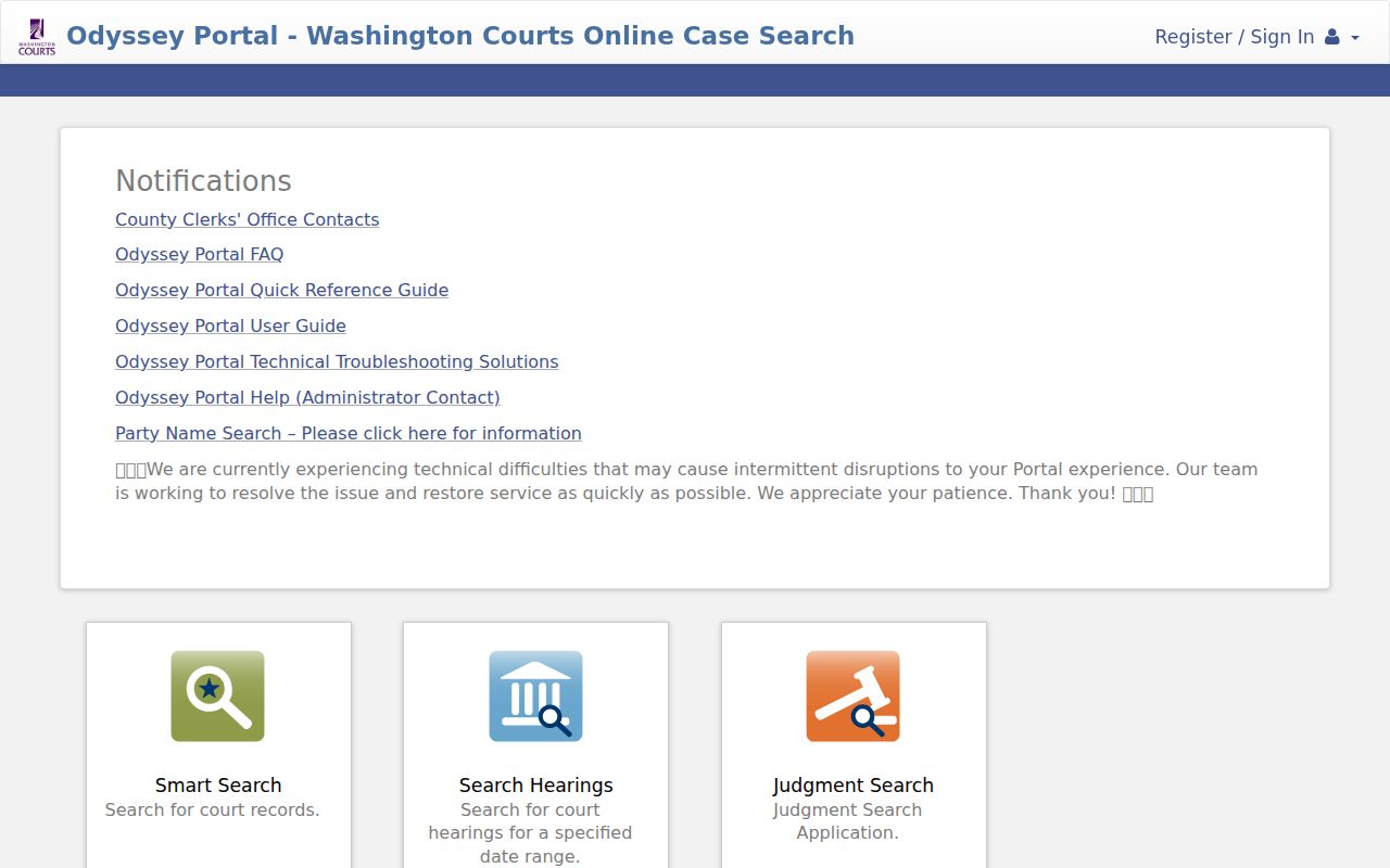 Skamania County court case lookup in Odyssey Portal