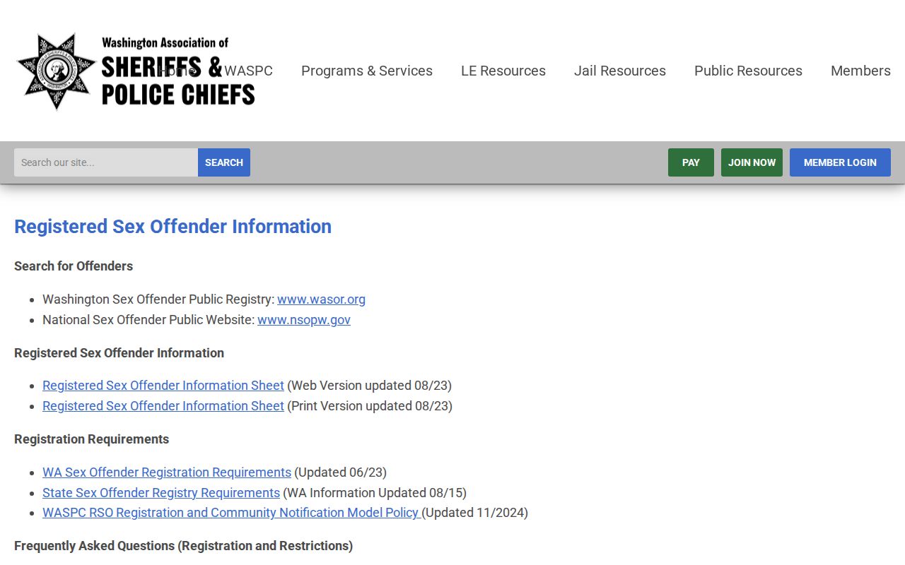 WASPC sex offender information for a Skamania County registry lookup